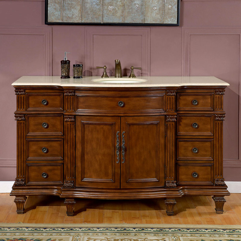 Ensemble de meuble-lavabo simple 60 po Albieris, Marbre Crema Marfil