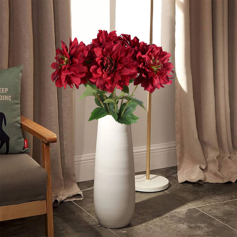 6 fleurs artificielles de dahlia, 23,62 po, Rouge