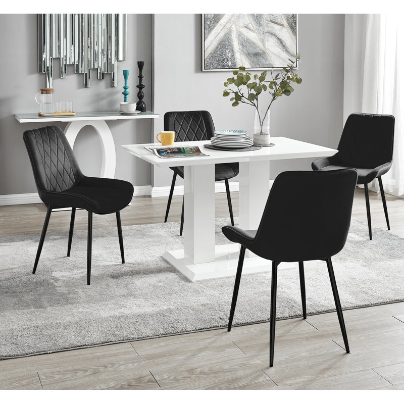Ensemble de table de salle à manger Eubanks, Noir, 5 pièces: table, 4 chaises, H 29,53 po x L 47,24 po x l 27,56 po