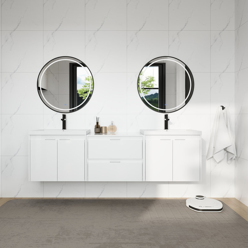 Meuble-lavabo 72 po avec lavabo en résine, portes à fermeture douce et armoire à 1 côté, montage flottant