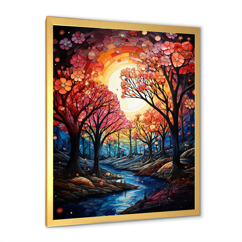Toile mauve et rose IV sur toile, Cadre doré simple, H 32 po x l 16 po x P 1 po