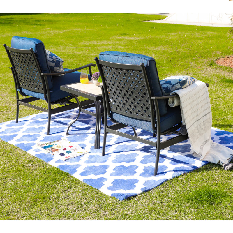 Straley 2 - Person Patio Conversation Set with Cushions, Blue