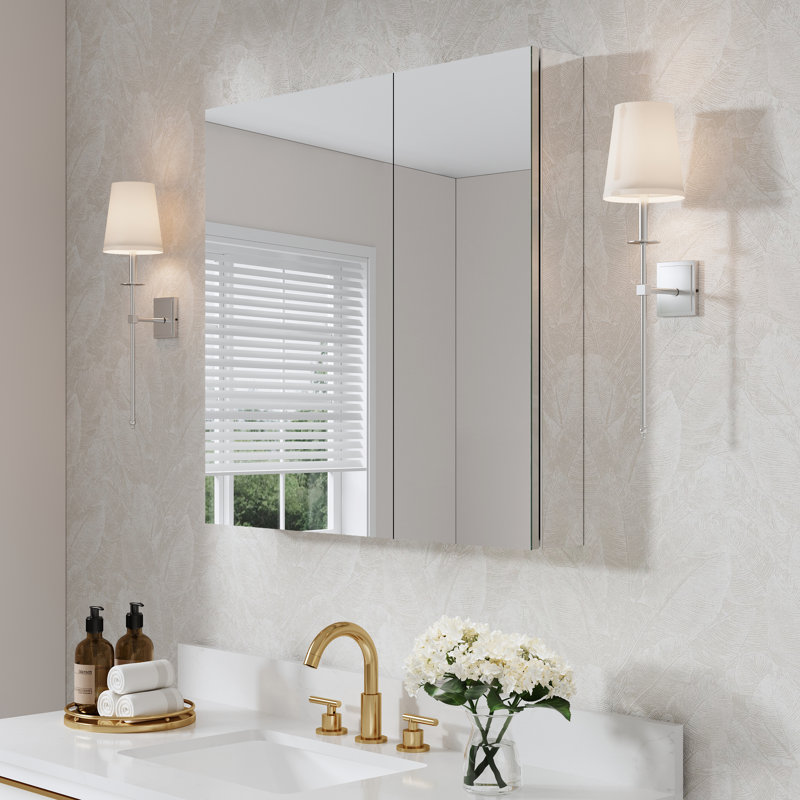 Armoire à pharmacie murale de salle de bain encastrée ou en surface l 32 po x H 30 pi avec tablettes réglables en verre