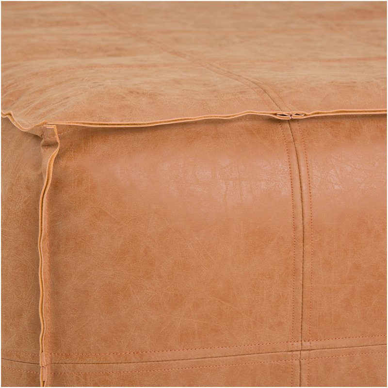 Brody - Large Square Coffee Table Pouf - Distressed Brown, Light Brown Faux Leather