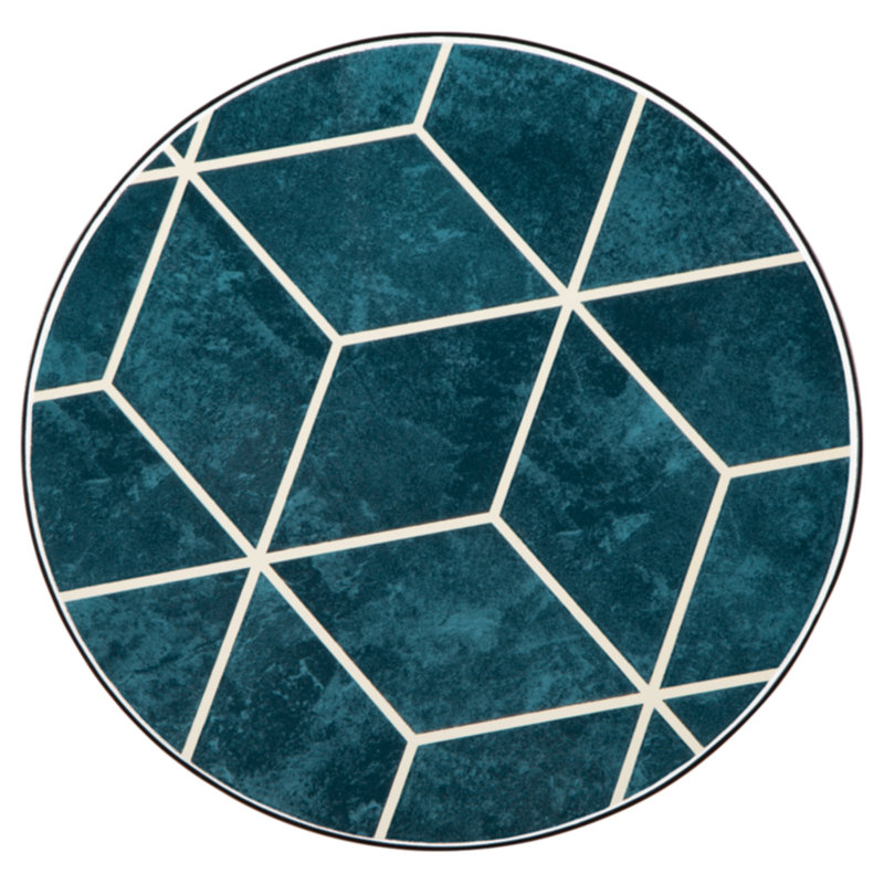 Teal and Black Round Stone Top Accent Tables
