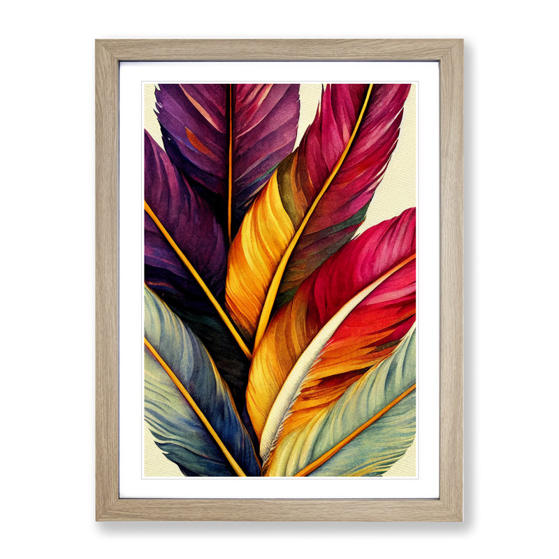 Beauteous Feathers - Single Picture Frame Print, 64cm H x 46cm W x 2cm D, Oak Framed