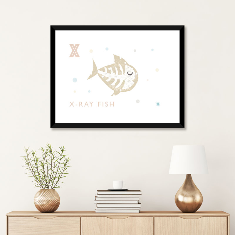" Xray Fish ", White, 24" H x 32" W x 1" D, Black Framed Paper