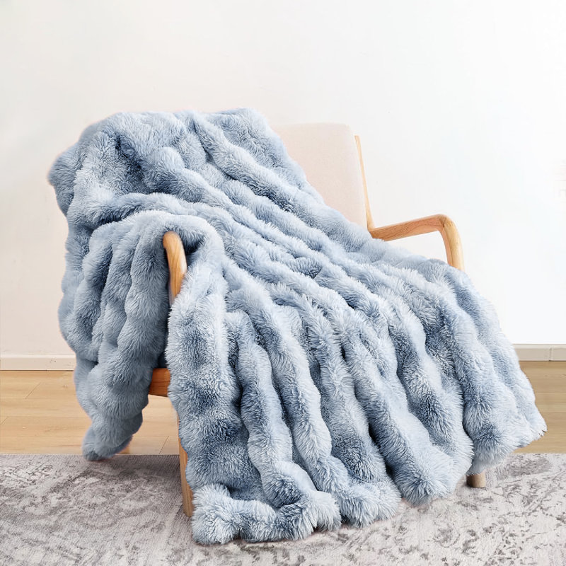 Jeté réversible Haalan Cozy, Lit simple, Teinture par nouage bleue