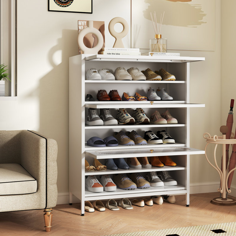 Armoire de rangement pour chaussures en métal 18 paires avec tablette amovible