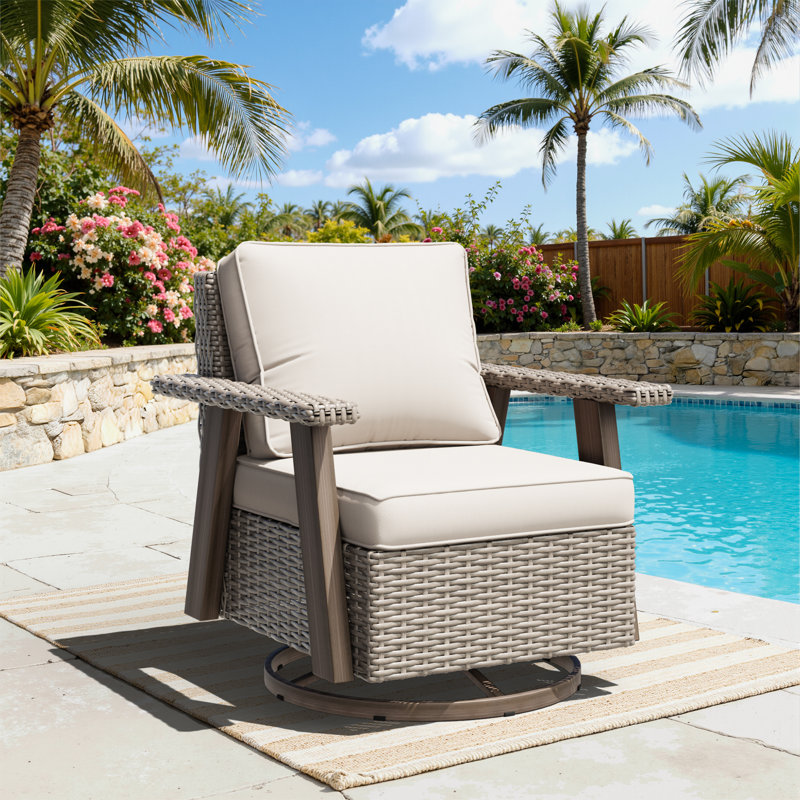Ensemble de chaises pivotantes en osier avec coussin beige en polyéthylène (PE), Beige, 1