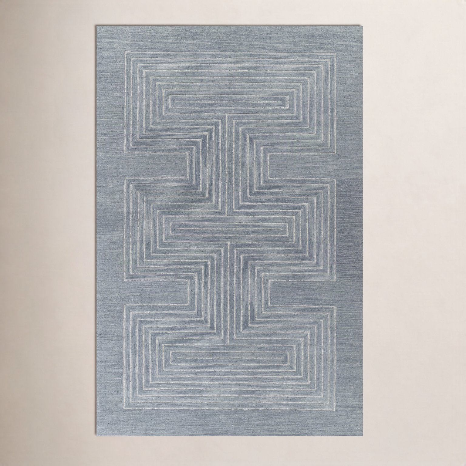 Orlie Copper Hand-Tufted Geometric Wool Rug, Blue, Rectangle 8' x 10'