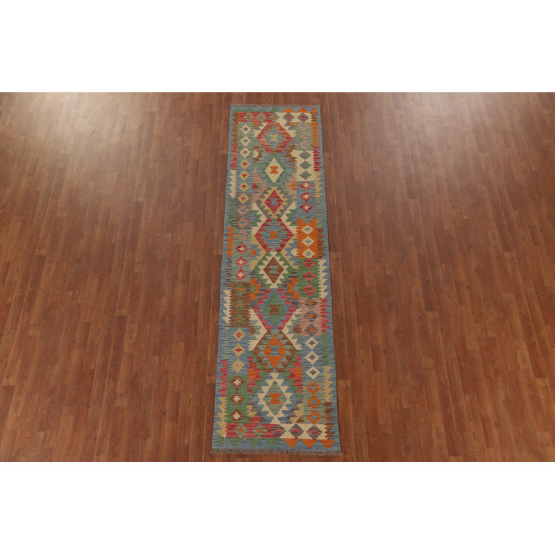Tapis de couloir oriental réversible en laine Kilim 3 x 10