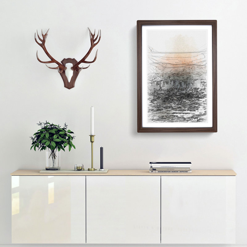 High over the Los Angeles Skyline in Abstract - Picture Frame Graphic Art Print, 65cm H x 48cm W x 2cm D, Walnut Framed