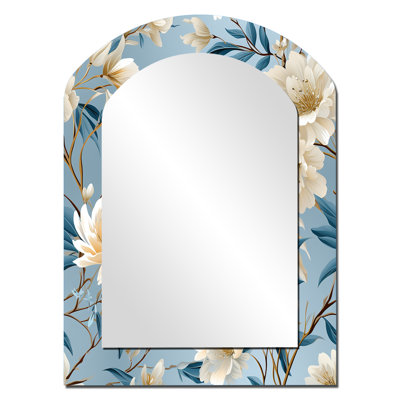 White And Blue Bird Floral Serenade - Floral Arch Decorative Mirror On Metal
