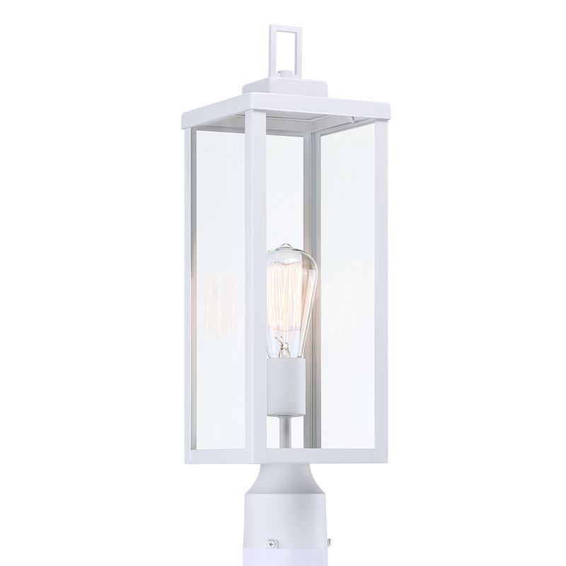 Tête de lampadaire d'extérieur 1 lumière Topawa avec abat-jour en verre transparent Topawa, Blanc mat