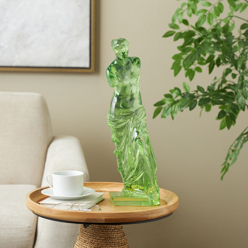 Cole And Grey Resin Tinted Woman Decorative Sculpture, Green