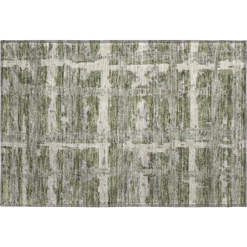 Tapis olive Prisco lavable à la machine de qualité supérieure, Rectangle 1 pi 8 po x 2 pi 6 po