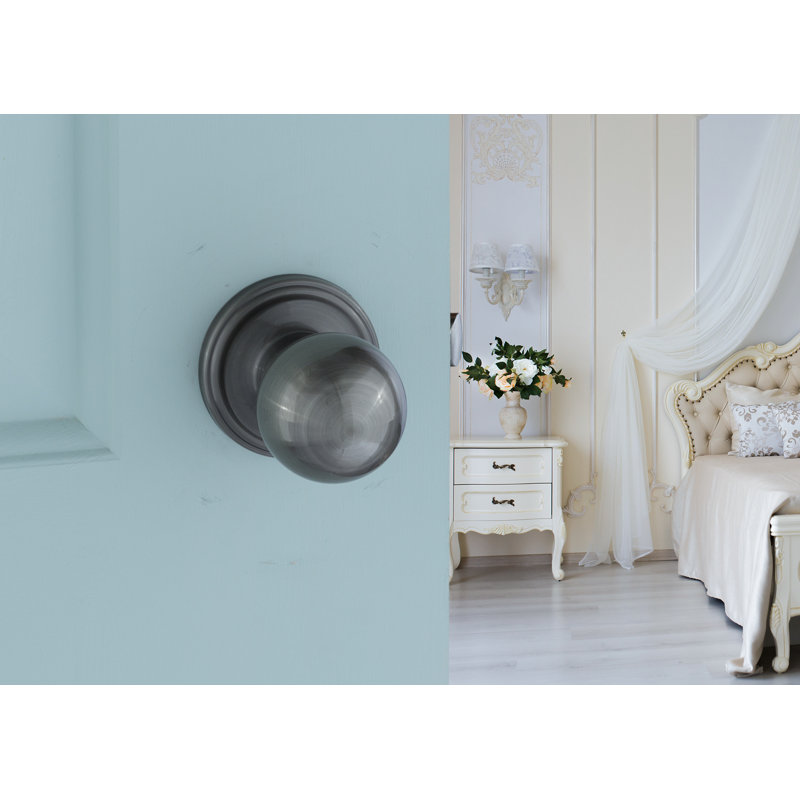 Bouton de porte de passage avec rosette rond Ball, Nickel antique