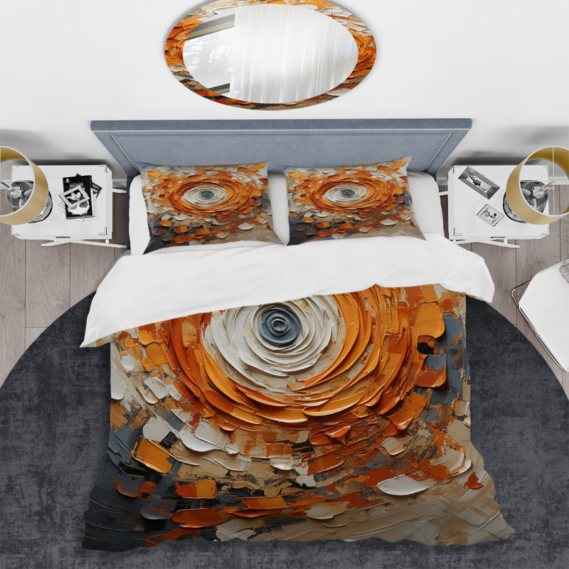 Ensemble de housse de couette orange et blanc Abstract Spiral Collage - Abstract Collages