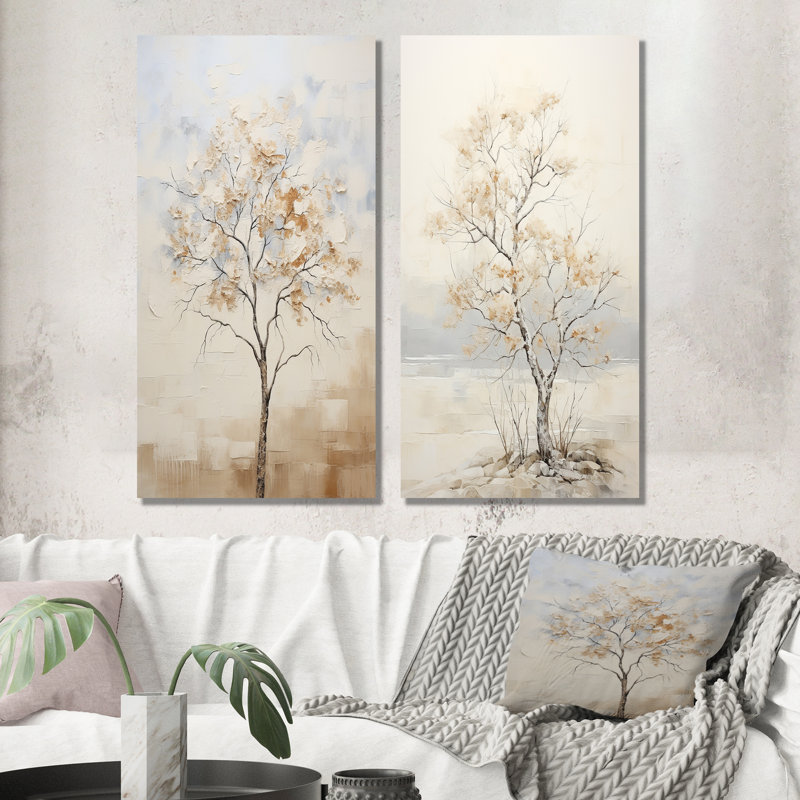 «Minimalisme», arbre d'érable beige et mélodie, H 28 po x l 25 po, Toile tendue