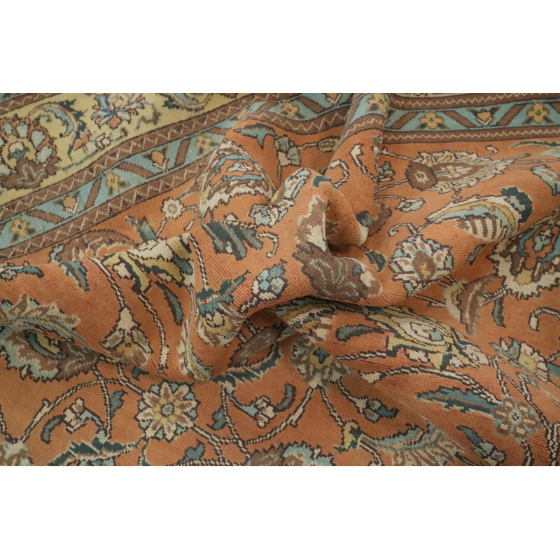 Tapis traditionnel orange en laine à motif floral 7 x 10