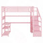 Lit mezzanine double avec escalier et garde-robe, lit mezzanine en métal avec bureau, tablettes de rangement, lumières DEL et station de charge