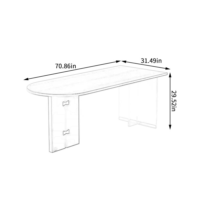 Bureau moderne en bois massif en acrylique, H 29,52 po x l 70,86 po x P 31,49 po