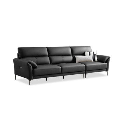Black Genuine Leather Modular Sofa cushion Fourseat