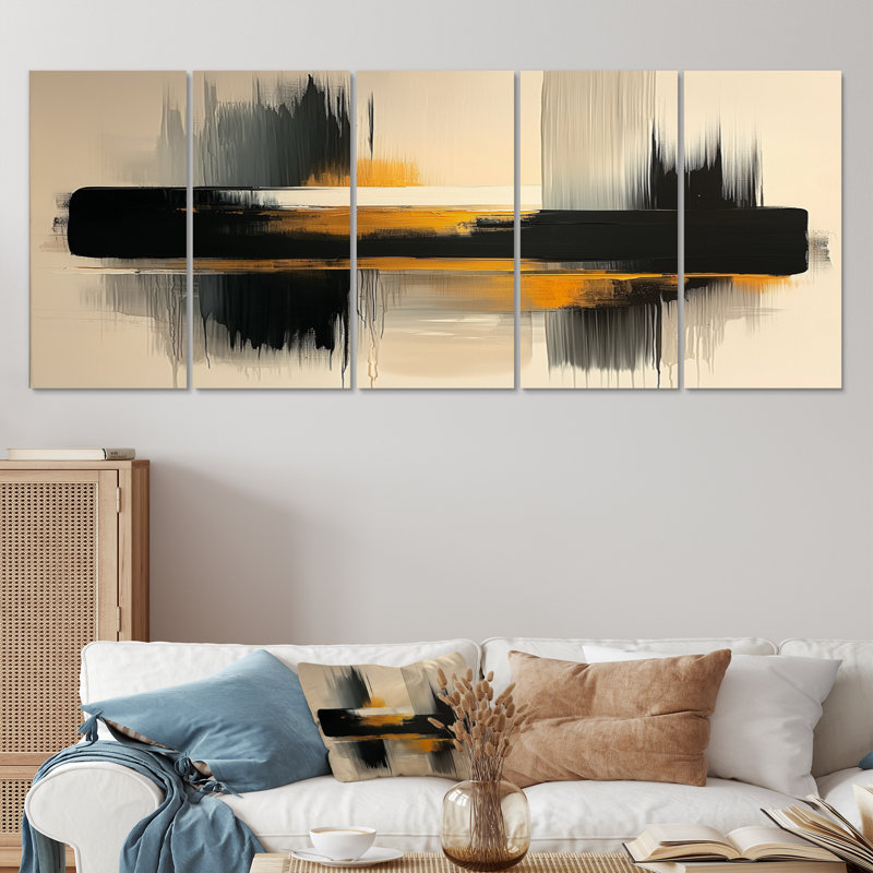 Noir noir jaune sans limite Revrie minimalisme - art jaune - ensemble de décoration murale moderne, H 32 po x l 80 po, 5
