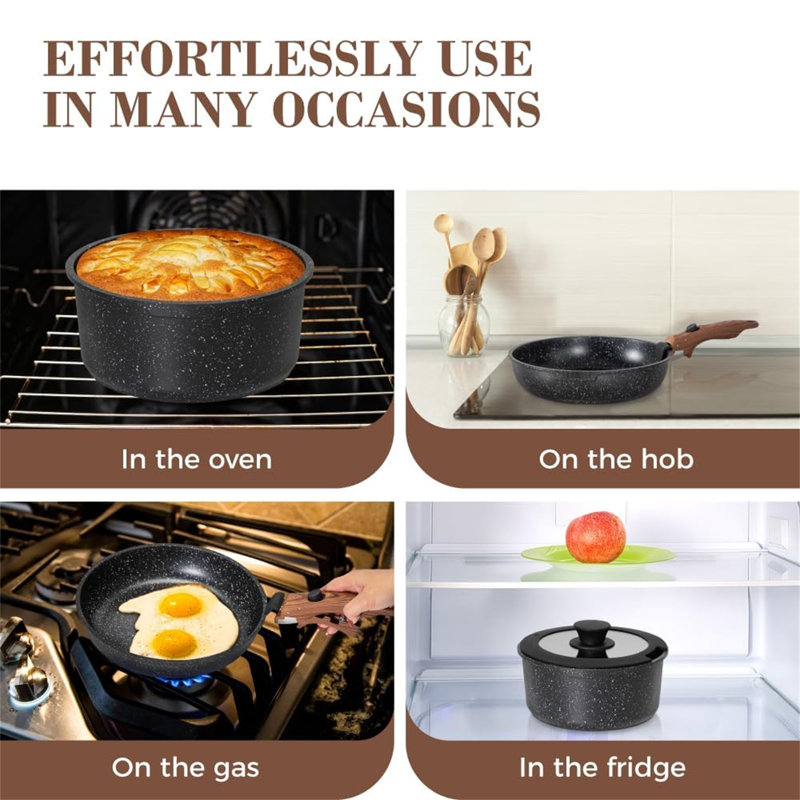 10-Piece Black Nonstick Stainless Steel Cookware Set with Detachable Handle