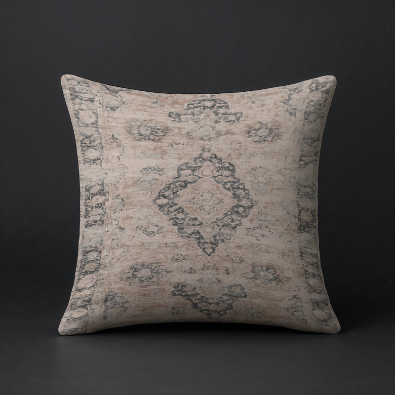 Coussin décoratif intérieur et extérieur Modern, Carré 16 po, Ivoire / gris / damassé bleu marine