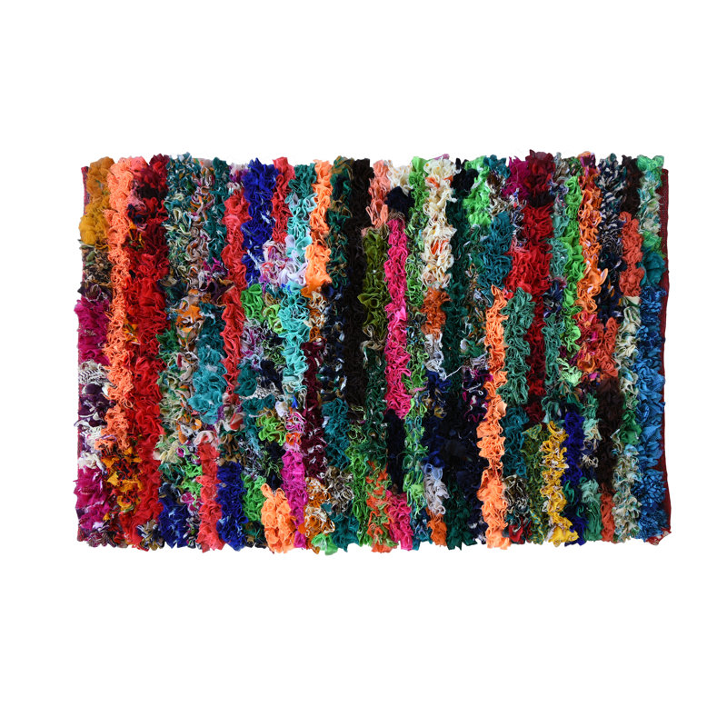 Tapis multicolore abstrait à poils longs fabriqué à la main