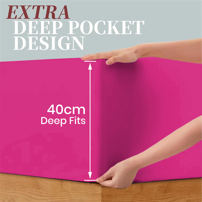 40 cm Soft Brushed Microfiber Extra Deep Fitted Sheet, Double (4'6), Hot Pink