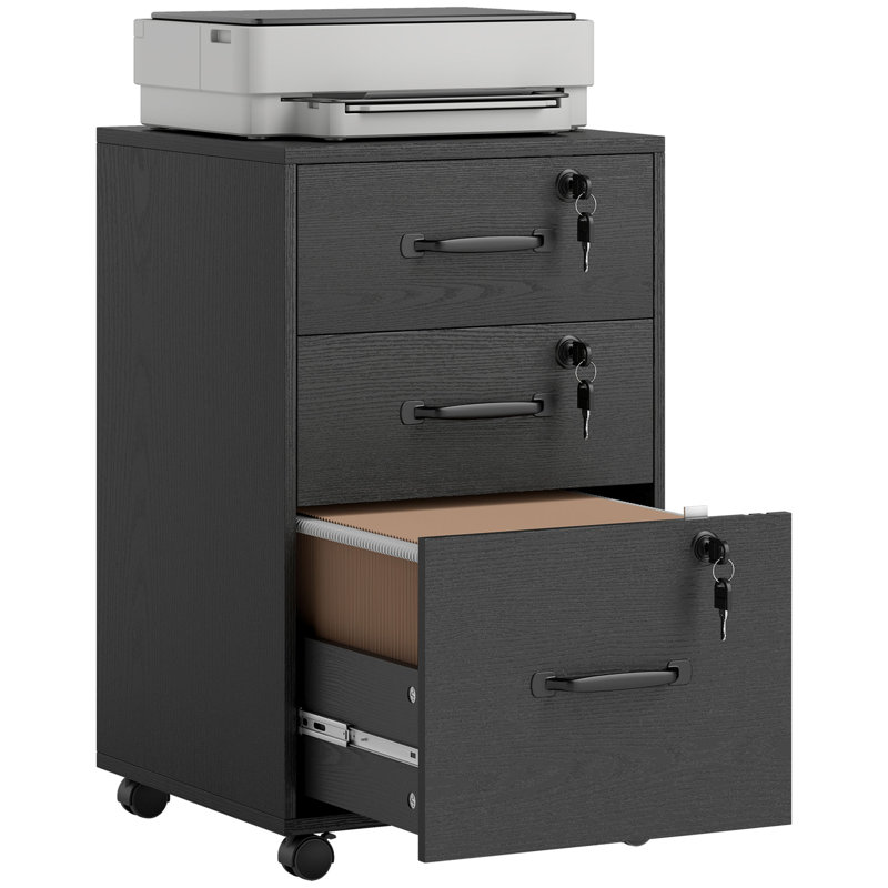 40cm Wide 3 -Drawer File Cabinet, Black