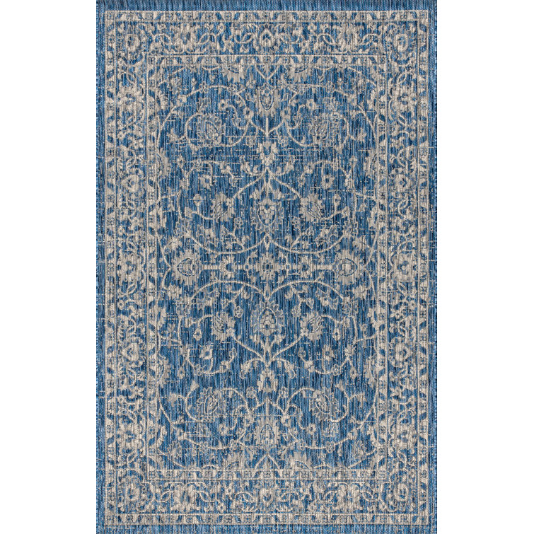 Haupt Vine and Border Textured Weave Navy/Gray Indoor/Outdoor Rug