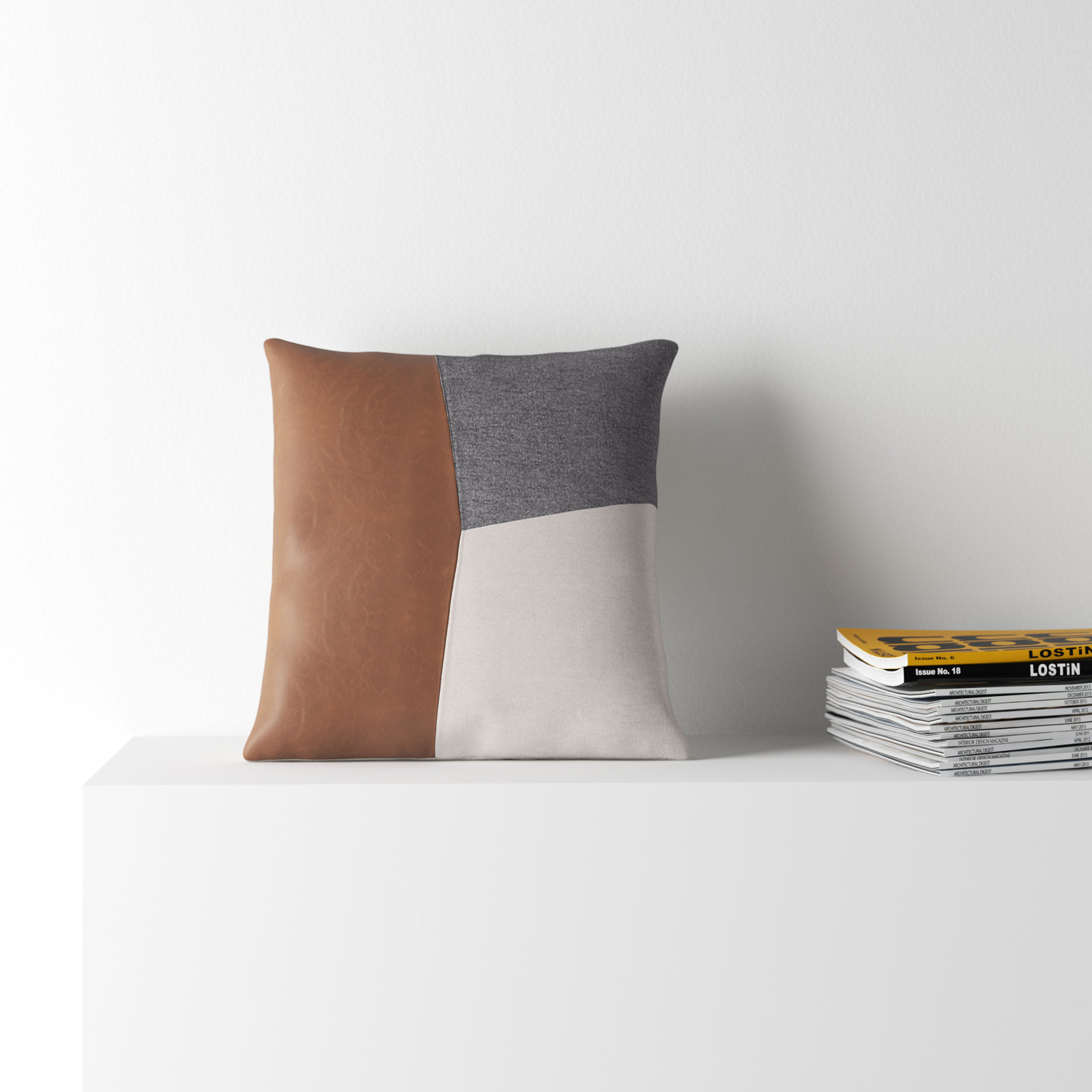 Tawny Patchwork Cotton Throw Pillow, 18" x 18", Down
