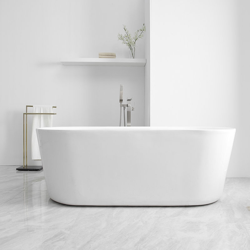 Waterfall Single Handle Floor Mount Freestanding Tub Faucet Bathtub Filler With Hand Shower, Brushed Nickel