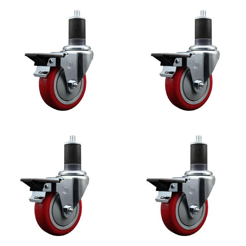 Ensemble de roulettes extensibles en poly pivotant avec frein SCC PLB 4 po x 1-5 / 8 po, Marron