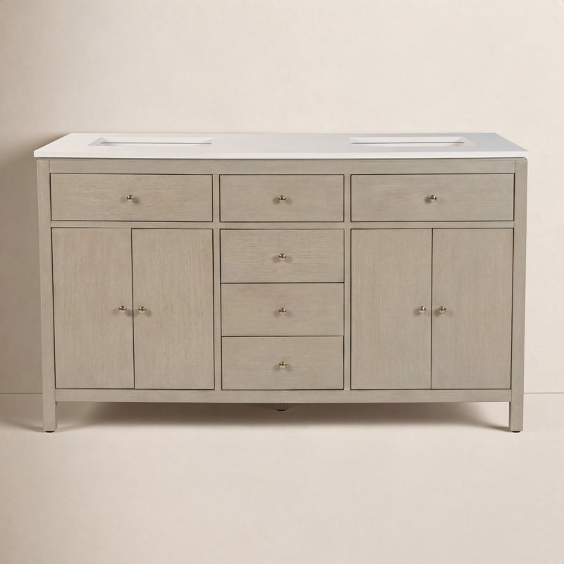 Nora 60 in. W Quartz Single Sink Bathroom Vanity Set, Antique Taupe