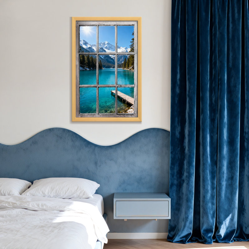 Paysage et nature montagne lac quai arbres ciel neige pin, H 24 po x l 16 po, Toile tendue, Ne s’applique pas