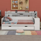 Daybed With Storage Shelves, Multi-Functional Bed With Two Storage Drawers And Study Desk