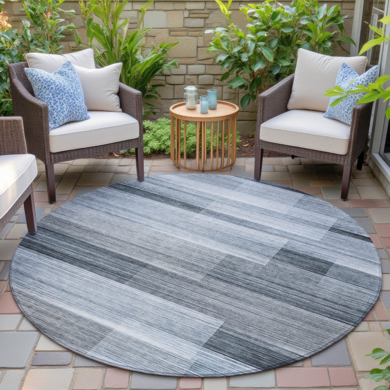 Machine Washable Indoor/Outdoor Xhevrie Denim Rug, Round 8'