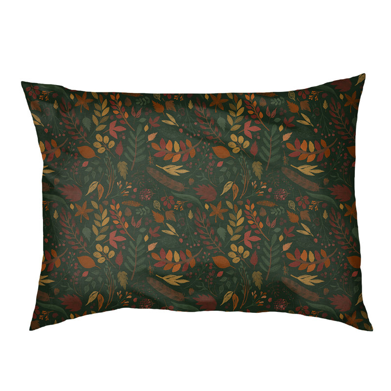 Oreiller d’automne à motif de feuillage d’automne, l 28 po x P 18 po x H 6 po, Vert / Orange