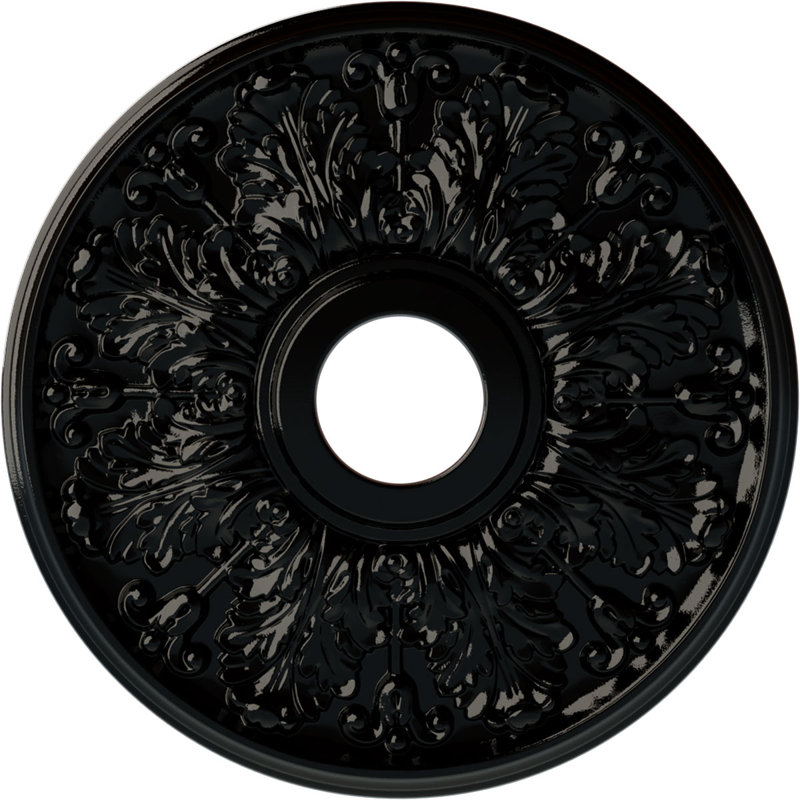 Médaillon de plafond Endurathane Emeryville, 16 7/8 po x P 5/8 po, finition perle peinte à la main, Perle noire
