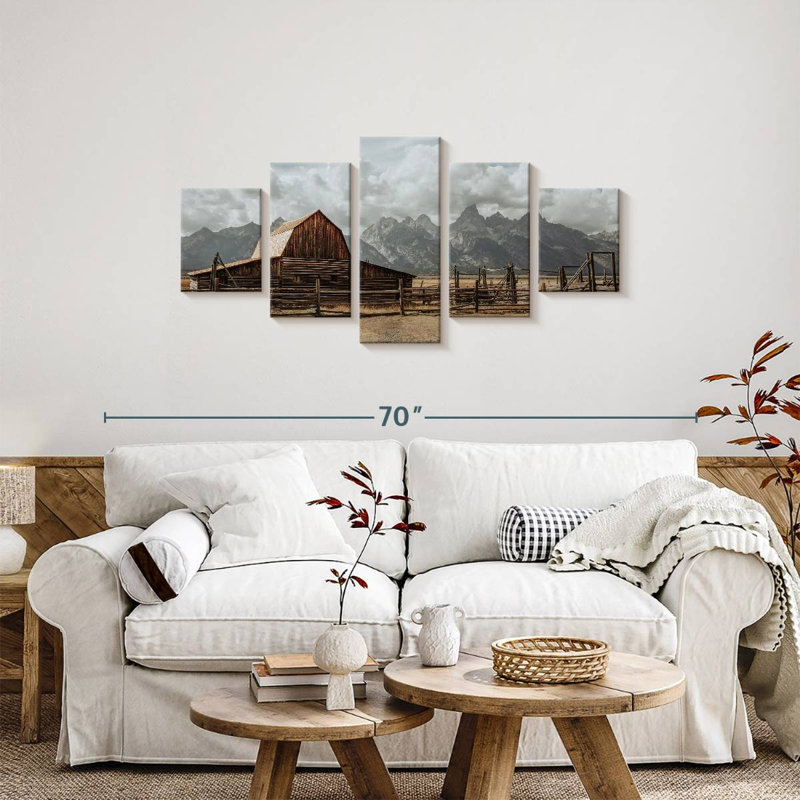 Grange Moulton Barn sur toile, 5 pièces, H 24 po x l 55 po x P 1 po