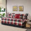 Ensemble de literie réversible à carreaux 6 pièces pour lit de jour avec jupe de lit et coussin décoratif, taille simple, rouge/noir