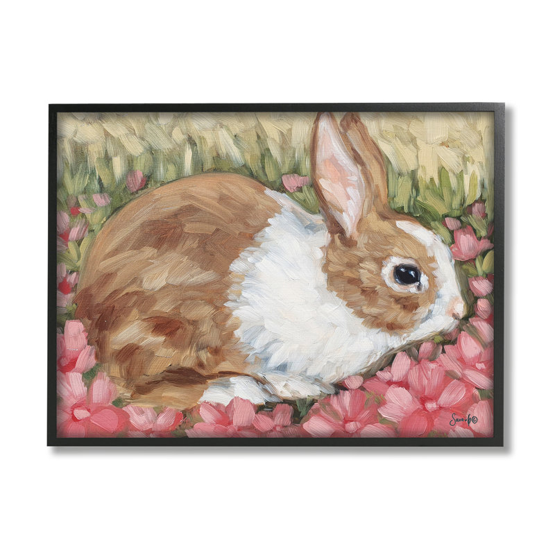 Bunny Pink Spring Blossoms - Peinture, Giclée encadrée noir minuit, H 11 po x l 14 po x P 1,5 po