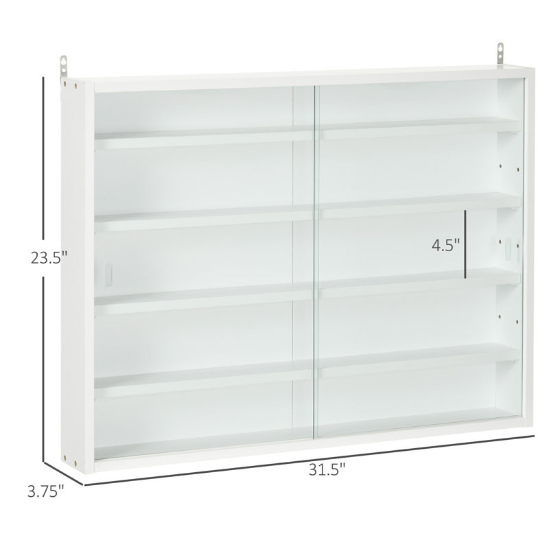 Display Cabinet, Glass Display Case With 2 Doors And Adjustable Shelves, Wall-Mounted,, White
