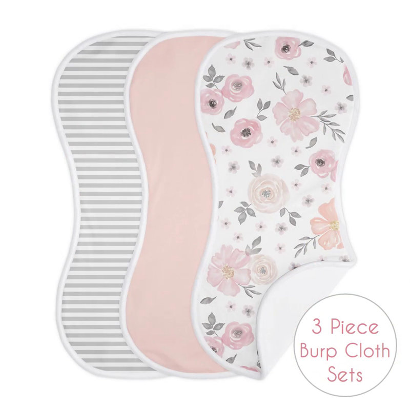 Blush Pink and Grey Floral Cotton Queen Duvet Cover Set