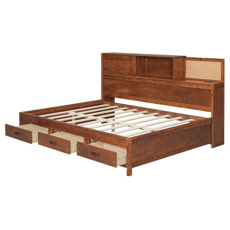 Wooden Daybed With 3 Storage Drawers, Full/Double, Walnut